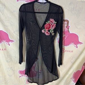 Papermoon Black Sheer Top with Red Floral Design